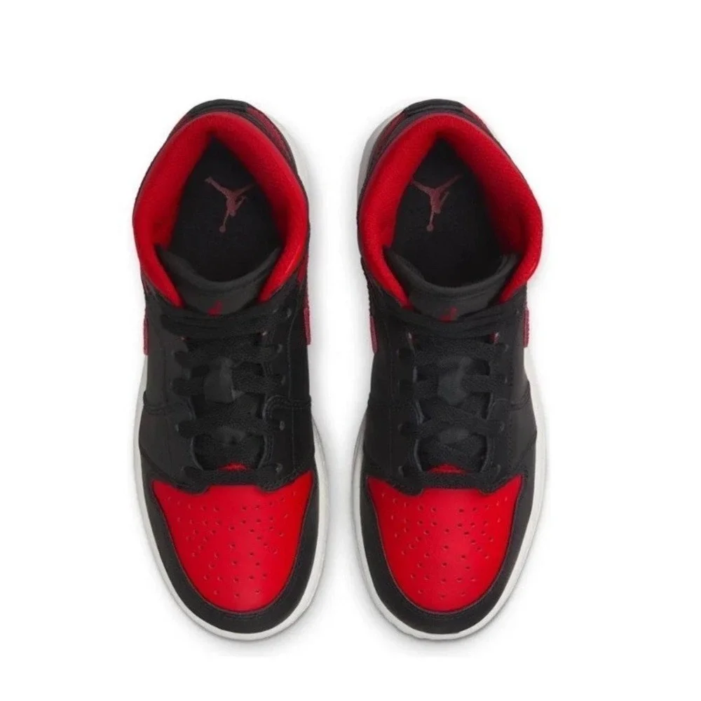 Nike Air Jordan 1 Mid Black Summit White Varsity Red Sz 5Y  (GS) DQ8423-067